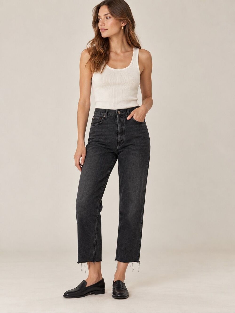 AGOLDE Fen High Rise Straight Leg Jeans Size 28 Charcoal Gray Raw Hem